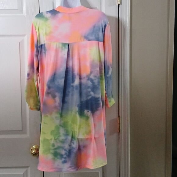 HoneyMe tie dye tunic multicolor blouse spring summer fun blouse Sz XL NWT - Picture 4 of 9
